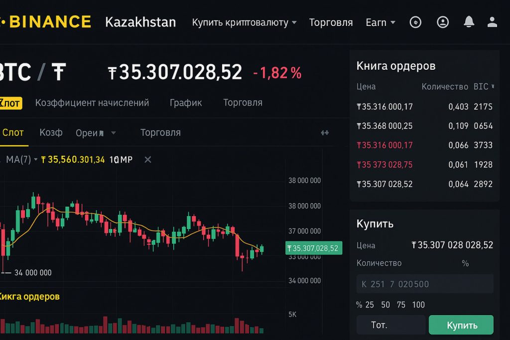 Интерфейс Binance Казахстан с поддержкой тенге для лицензированной торговли криптовалютами